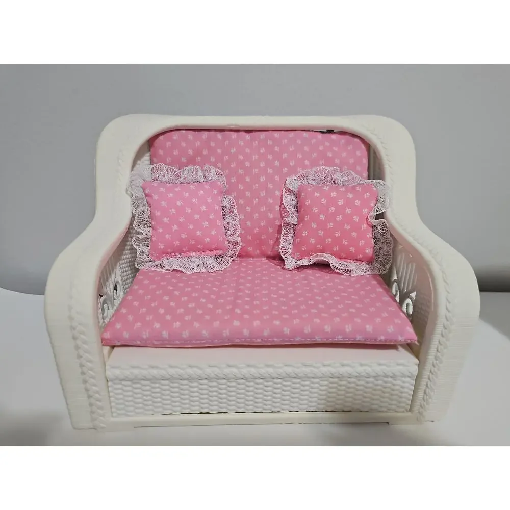 Vintage Barbie Wicker Living Room Set Couch Table Chair Furniture Mattel 1983